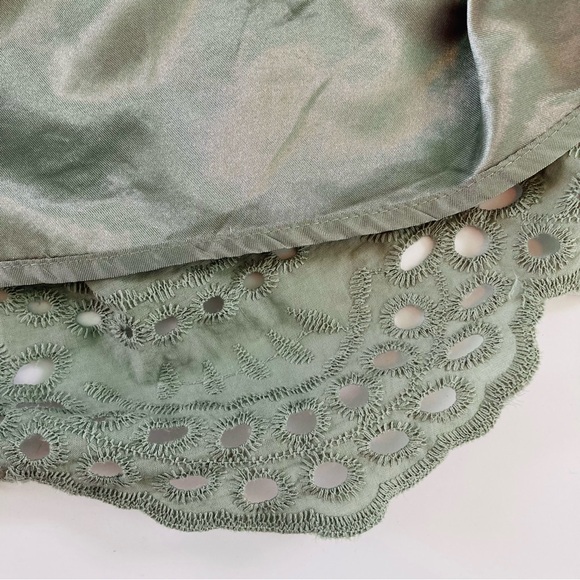 Asos Design Sage Green Cotton Long Sleeve Midi Eyelet Dress Ruffles (Size 14) - Picture 7 of 12